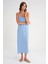 4742 Kadın Ip Askılı Büzgü Detaylı Midi Elbise Bebe Mavi 3