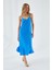 4252 Kadın Ip Askılı V Yaka Elbise Saks Mavi 2