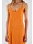 4252 Kadın Ip Askılı V Yaka Elbise Turuncu 4