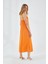 4252 Kadın Ip Askılı V Yaka Elbise Turuncu 5