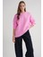 6949 Kadın Bisiklet Yaka Ince Örgülü Triko Kazak Pembe 2