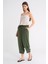 4307 Kadın Beli Lastikli Parçalı Şalvar Pantolon Haki 2