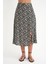 4696 Kadın Yırtmaç Detaylı Çiçek Desenli Midi Dokuma Etek Siyah 4