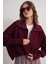 6919 Kadın Fermuarlı Balıkçı Yaka Triko Hırka Bordo 3