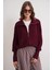 6919 Kadın Fermuarlı Balıkçı Yaka Triko Hırka Bordo 4