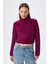 6855 Kadın Dik Yaka Saç Örgülü Triko Kazak Mor 1