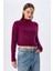 6855 Kadın Dik Yaka Saç Örgülü Triko Kazak Mor 3