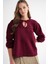 6950 Kadın Yakası Bağcıklı Pileli Triko Kazak Bordo 2