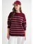 6944 Kadın Salaş Yumuşak Dokulu Çizgili Triko Kazak Bordo 3
