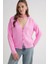 6943 Kadın V Yaka Selanik Hırka Pembe 1