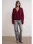 6959 Kadın Fiyonklu Triko Hırka Bordo 2