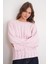 6973 Kadın Saç Örgülü Regular Basic Triko Kazak Pembe 3