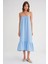 4740 Kadın Askılı Müslin Midi Elbise Bebe Mavi 1