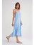 4740 Kadın Askılı Müslin Midi Elbise Bebe Mavi 2