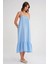 4740 Kadın Askılı Müslin Midi Elbise Bebe Mavi 3