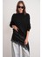 6700 Kadın Dik Yaka Balon Triko Kazak Siyah 1
