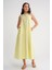 4690 Kadın Bisiklet Yaka Sıfır Kol Midi Paraşüt Elbise Sarı 3