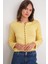 6957 Kadın Düğmeli Bisiklet Yaka Triko Hırka Sarı 1