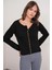 6957 Kadın Düğmeli Bisiklet Yaka Triko Hırka Siyah 1