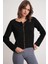 6957 Kadın Düğmeli Bisiklet Yaka Triko Hırka Siyah 3