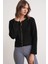 6957 Kadın Düğmeli Bisiklet Yaka Triko Hırka Siyah 4