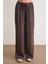 4697 Kadın Eskitme Bağcıklı Saten Bol Paça Palazzo Pantolon Kahve 5