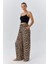 4546 Kadın Leopar Desen Saten Palazzo Pantolon Bej 2