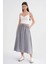 4633 Kadın Yandan Cepli Parçalı Etek Gri 1