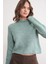 6854 Kadın Dik Yaka Bütün Crop Triko Kazak Mint 3