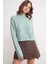 6854 Kadın Dik Yaka Bütün Crop Triko Kazak Mint 4