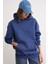 2022 Unisex 3iplik Basic Polarlı Kapüşonlu Sweatshirt Hoodie Lacivert 3