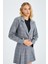 4581 Kadın Ekoseli Crop Ceket Gri 3