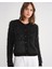 6897 Kadın Uzun Sakallı Bant Detaylı Triko Hırka Siyah 1