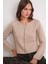 6957 Kadın Düğmeli Bisiklet Yaka Triko Hırka Bej 1