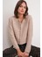 6957 Kadın Düğmeli Bisiklet Yaka Triko Hırka Bej 4