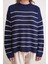 6944 Kadın Salaş Yumuşak Dokulu Çizgili Triko Kazak Lacivert 5