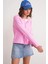 6957 Kadın Düğmeli Bisiklet Yaka Triko Hırka Pembe 3