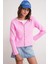 6957 Kadın Düğmeli Bisiklet Yaka Triko Hırka Pembe 4