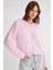 6897 Kadın Uzun Sakallı Bant Detaylı Triko Hırka Pembe 3