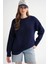 6949 Kadın Bisiklet Yaka Ince Örgülü Triko Kazak Lacivert 1