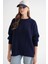 6949 Kadın Bisiklet Yaka Ince Örgülü Triko Kazak Lacivert 3