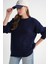 6949 Kadın Bisiklet Yaka Ince Örgülü Triko Kazak Lacivert 4