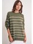 6944 Kadın Salaş Yumuşak Dokulu Çizgili Triko Kazak Haki 3