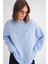 6913 Kadın Salaş Yumuşak Dokulu Oversize Triko Kazak Bebe Mavi 2