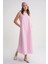 4690 Kadın Bisiklet Yaka Sıfır Kol Midi Paraşüt Elbise Pembe 1