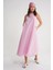 4690 Kadın Bisiklet Yaka Sıfır Kol Midi Paraşüt Elbise Pembe 2