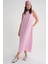 4690 Kadın Bisiklet Yaka Sıfır Kol Midi Paraşüt Elbise Pembe 3
