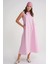 4690 Kadın Bisiklet Yaka Sıfır Kol Midi Paraşüt Elbise Pembe 4