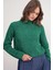 6855 Kadın Dik Yaka Saç Örgülü Triko Kazak Yeşil 1