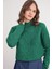 6855 Kadın Dik Yaka Saç Örgülü Triko Kazak Yeşil 4